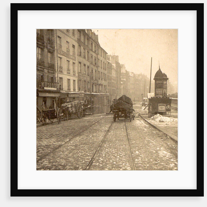 Wood and vessel laden handcarts in a street during the flooding of Paris by France