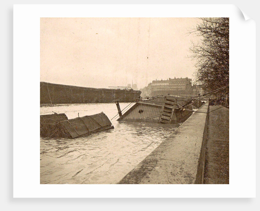 Sunken boat on the Seine River during the flood of Paris, France by Anonymous