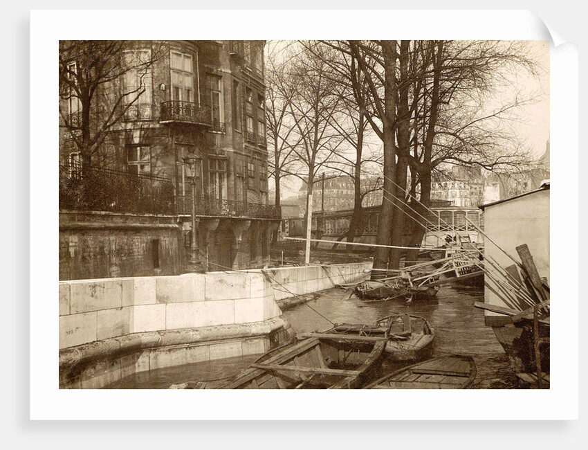 Boats along a quay during the flooding of Paris by France
