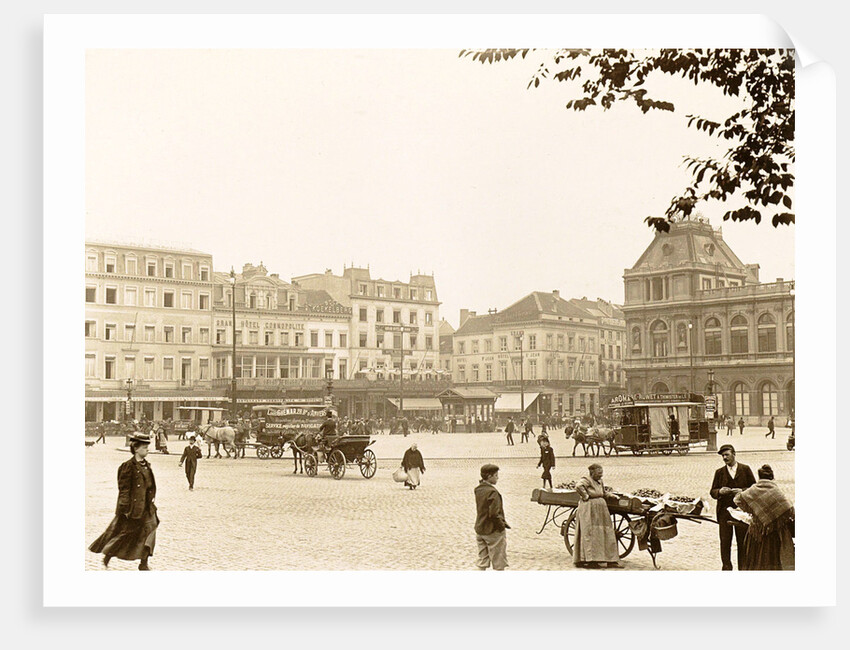 Rogier Brussels: buildings, passersby, horse carriages and a mussel woman by Anonymous