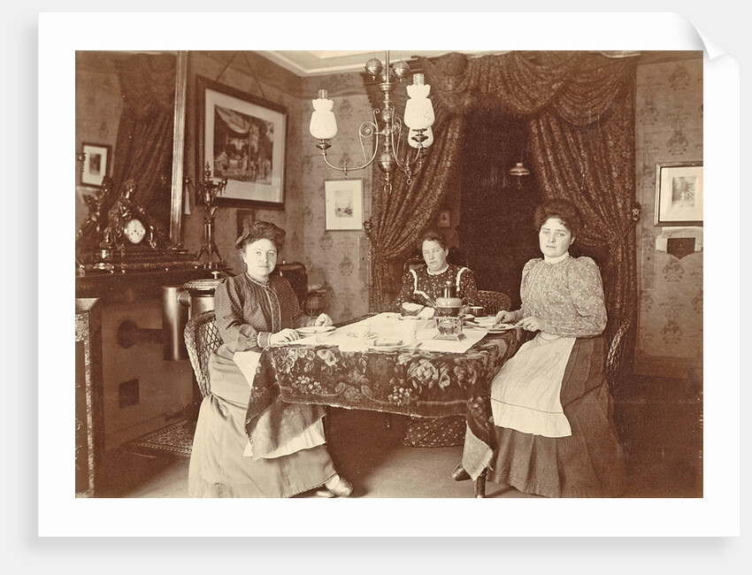 Three women sitting at table at meal by Anonymous
