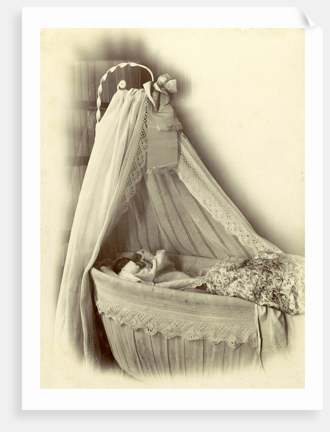 baby in a crib with a sky by Anonymous