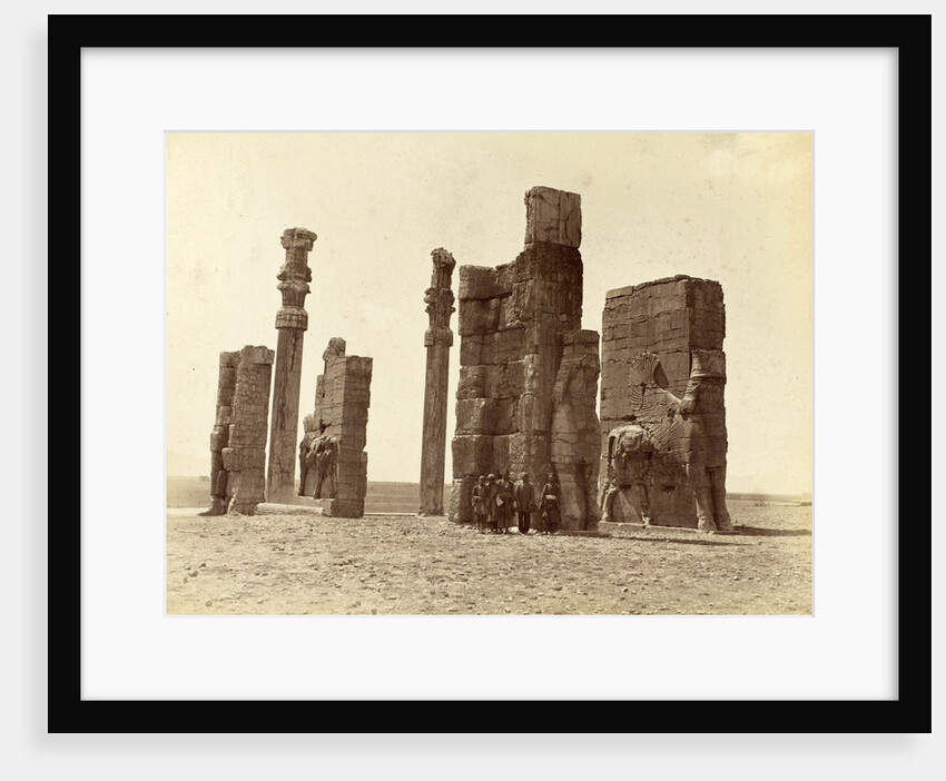 Group of men posing at the Gate of all Nations (Gate of Xerxes) at Persepolis Iran by Antoine Sevruguin