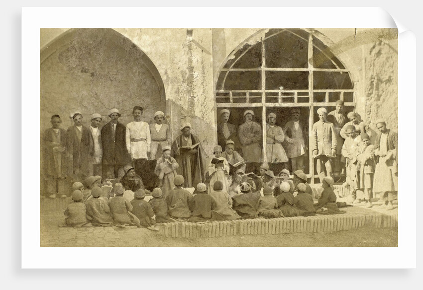 Reading students and adults in the courtyard of a school in Persia, Iran by Antoine Sevruguin