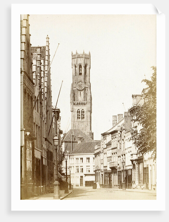 Street in Bruges at the end the belfry, Belgium by Victor Daveluy