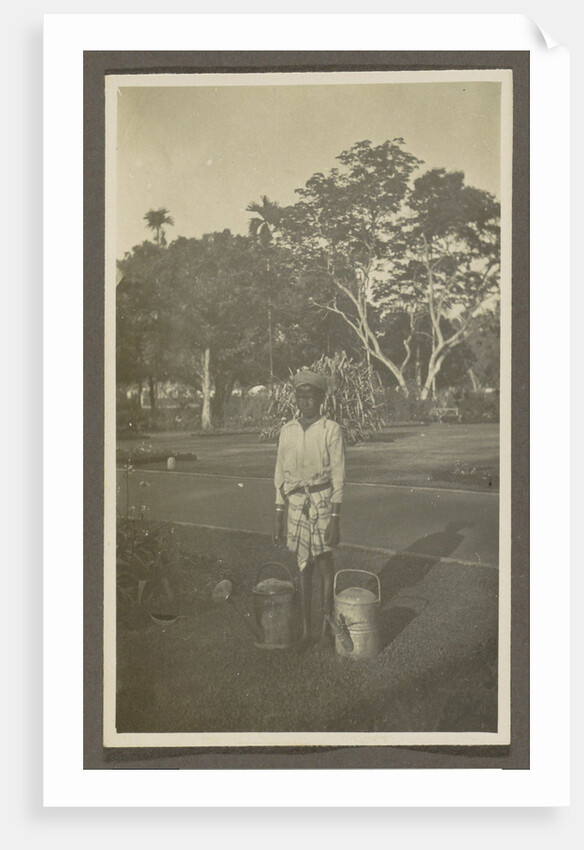 Boy with two watering cans by Anonymous
