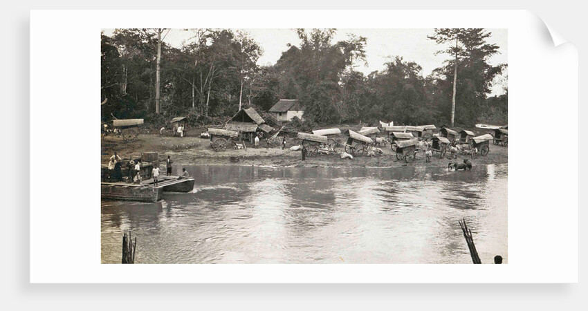 Sumatra indonesia ferry across river with bullock carts ashore by Anonymous