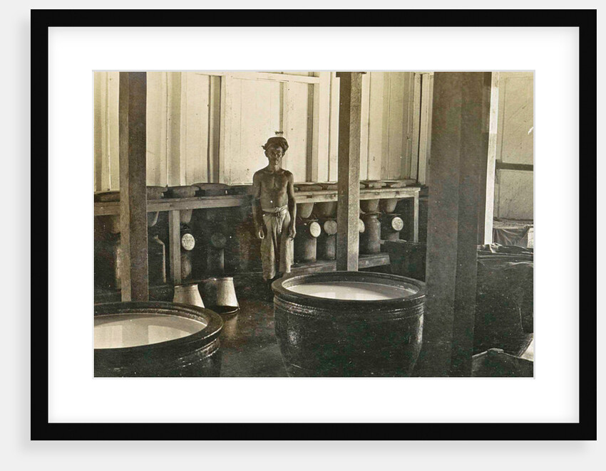 Sumatra, drums and native rubber factory by Anonymous