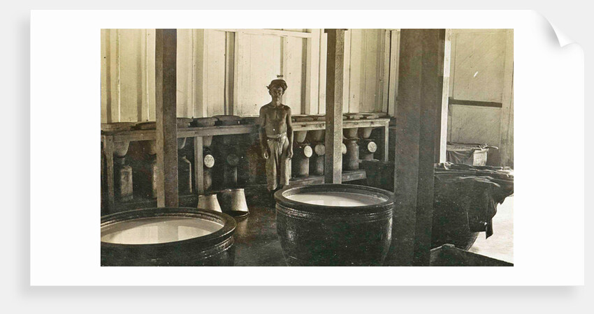 Sumatra, drums and native rubber factory by Anonymous