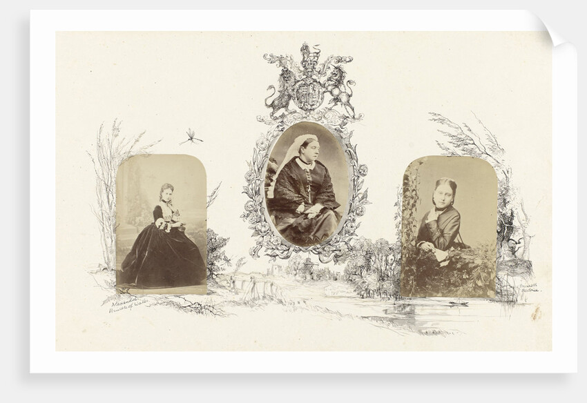 Portrait of Alexandra, Princess of Wales bordered by drawing of English landscape by Anonymous