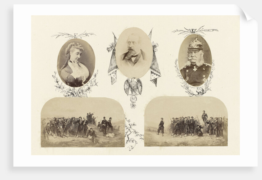 Portrait of Empress Eugenie bordered by drawing flora and E monogram by Anonymous