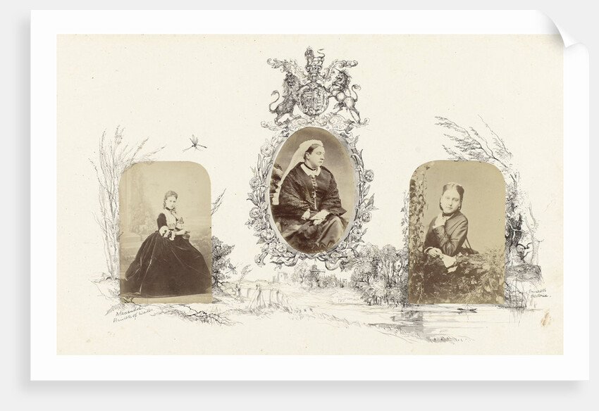 Portrait of Princess Beatrice bordered by drawing of English landscape by Anonymous