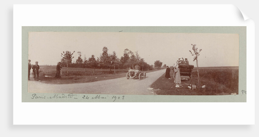 Country road with two cars and spectators by Anonymous