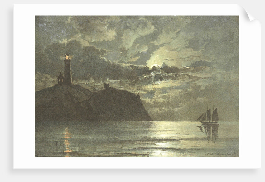 painting of a lighthouse at night from C. Frederick Sorensen by Anonymous