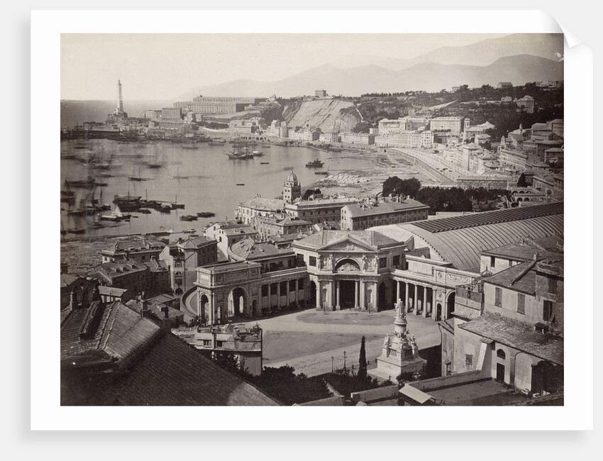 View of the bay of Genoa with a railway station in the foreground, Italy by Anonymous