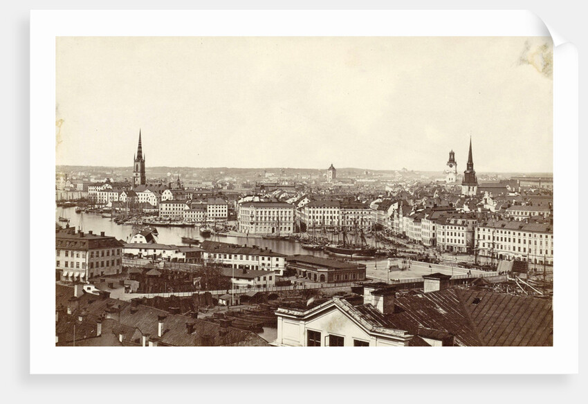 Panorama of buildings, churches and the harbor of Stockholm, Sweden by Anonymous