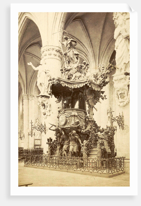 Pulpit in the Cathedral of Saint Michael and Saint Gudula, Sint-Michiel en Sint-Goedele in Brussels Belgium by Anonymous