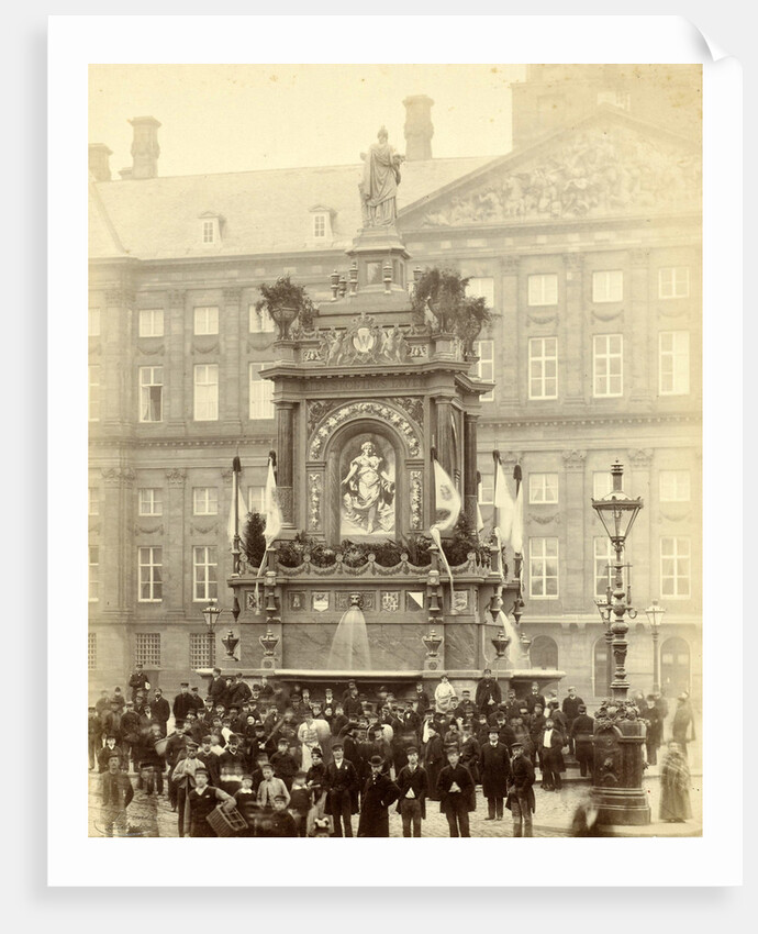 monument de Eendracht on the dam during the Feasts of April 1887 in Amsterdam by Albert Greiner