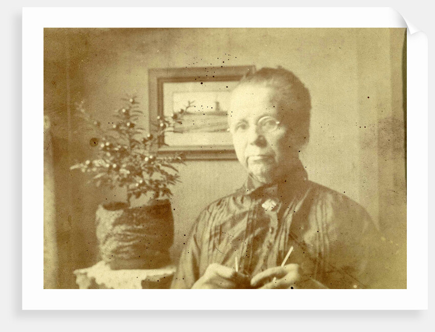 Portrait of an old lady with glasses in a living room by Anonymous