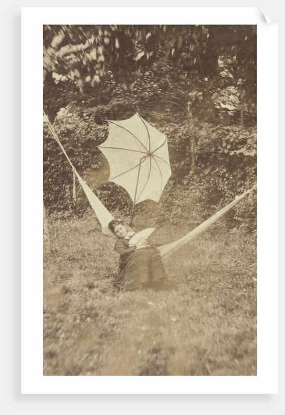 Portrait of a woman in a hammock with a parasol by Anonymous
