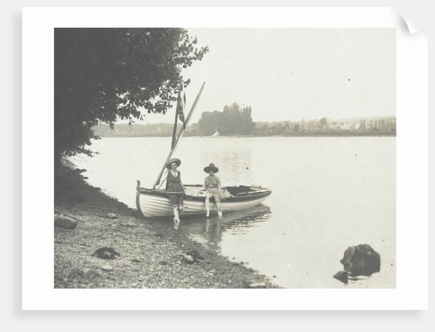 Children with a rowing boat on the bank of a river or lake by Anonymous