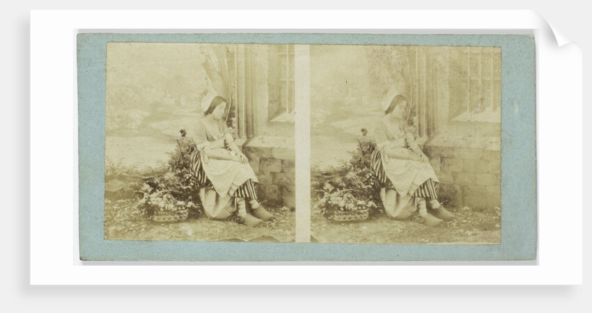 Scene for home: young woman with clogs and flower basket by Anonymous