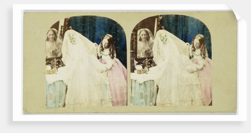 Scene in boudoir: bride and bridesmaid make toilet by Anonymous