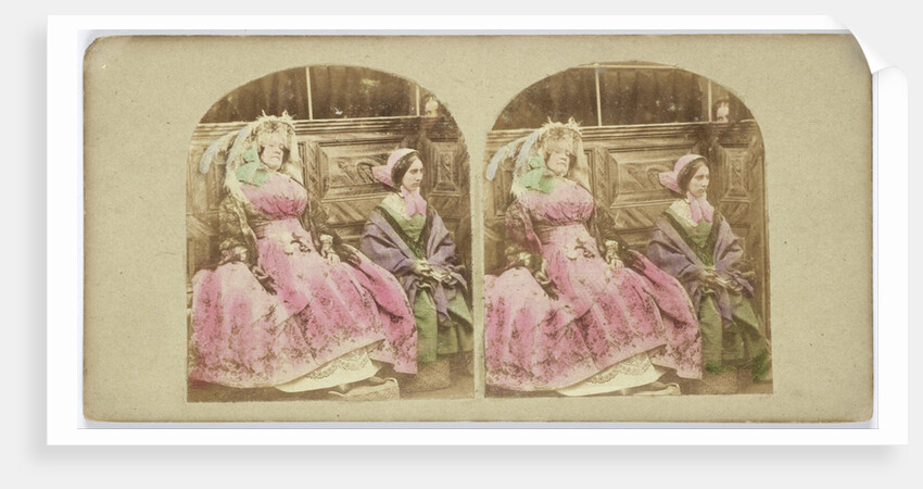 Scene in interior: young woman with sleeping elderly woman, another woman is looking to corner by Anonymous