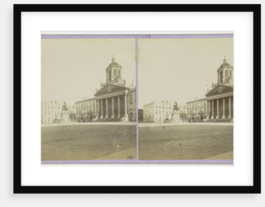 Brussels, Place Royale: Statue of Godfrey of Bouillon, Church of Saint-Jean-sur-Caudemberg and Hotel Bellevue by Jules Queval
