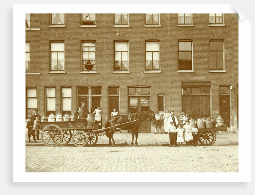 Melkhandel Spaan, with two horse and carts, Barendrecht by J.W. Pronk