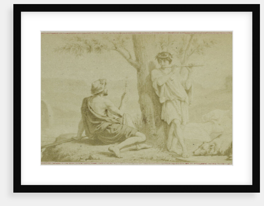 Virgil scene from the Bucolica, man and flute player by F. Barrias