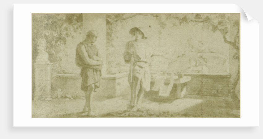 Quinti Horatii Flacci Epistolarum, two men on patio by Anonymous