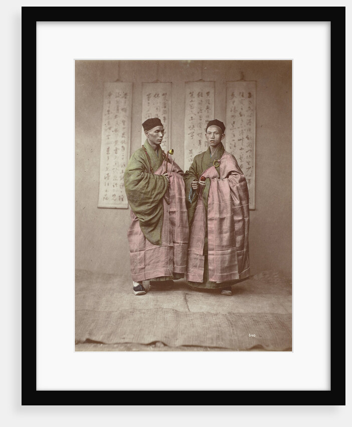 Portrait of two Chinese Buddhist monks with rosary, bell and slit drum by Baron Raimund von Stillfried und Ratenitz
