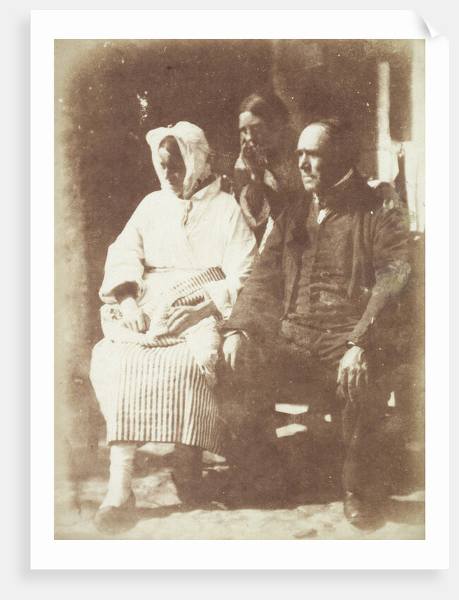 Two unidentified fisherman women and a man named Laidlaw in Newhaven, Scotland by Hill & Adamson