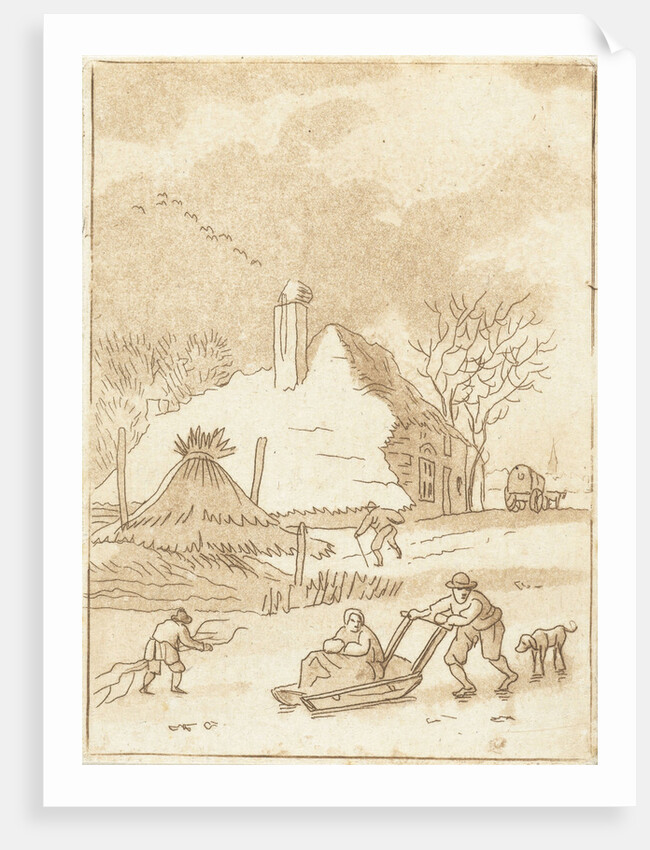 Winter landscape with skaters by Anthonie van den Bos