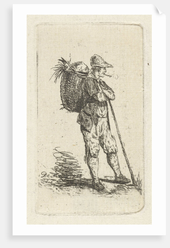 Smoking man with basket and stick by Anthonie Willem Hendrik Nolthenius de Man