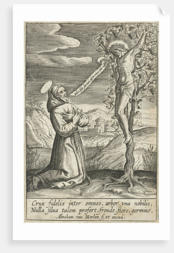Kneeling saint for Christ on the cross by Abraham van Merlen