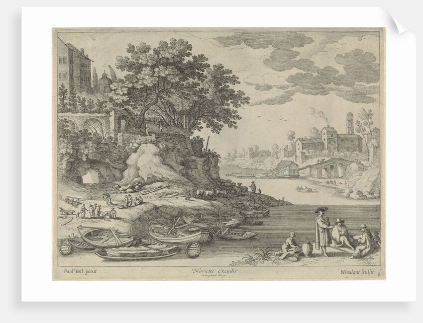 port with rowboats, figures and cattle by Lodewijk XIII