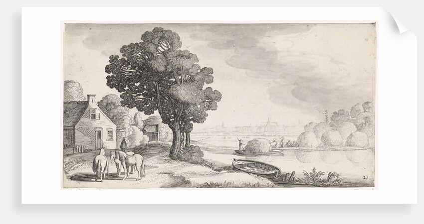 Transport of hay on a river with Haarlem, The Netherlands in the distance by Jan van de Velde II