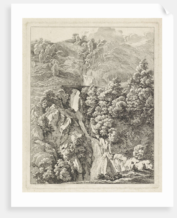 Rocky Landscape with a waterfall by Hendrik Voogd