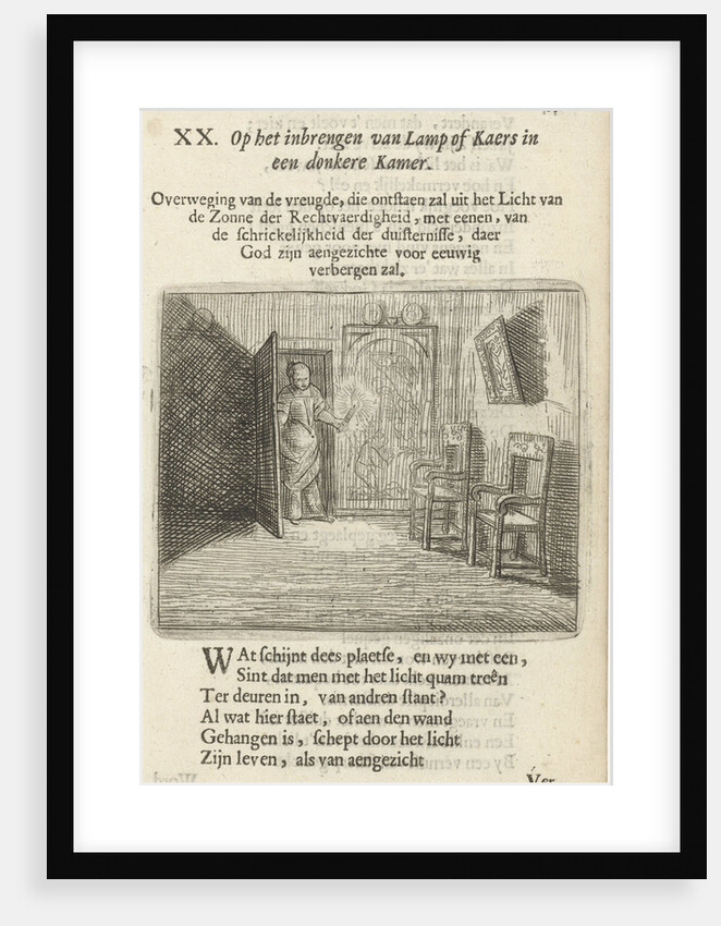 Woman with candle in a dark room by Arnold Houbraken