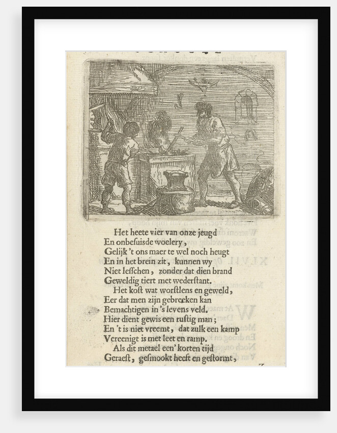 Two figures in the interior of a smithy by Arnold Houbraken