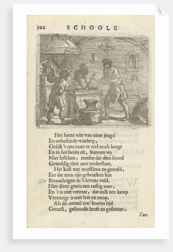 Two figures in the interior of a smithy by Arnold Houbraken