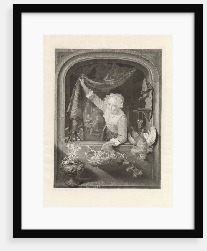 Woman with basket of fruit in the hand at the window by Henricus Wilhelmus Couwenberg