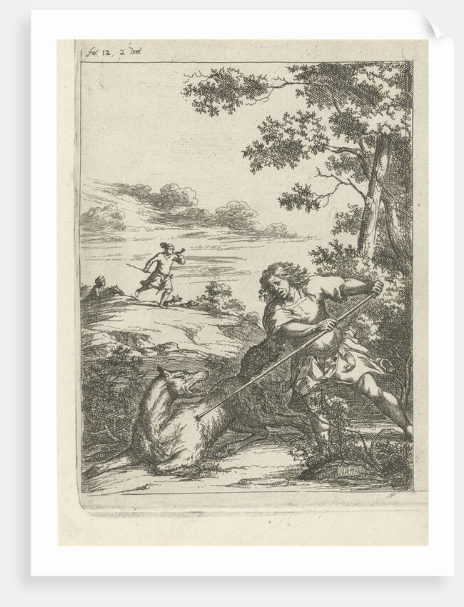 Fercard king of Scotland kills a wolf by Arnold Houbraken