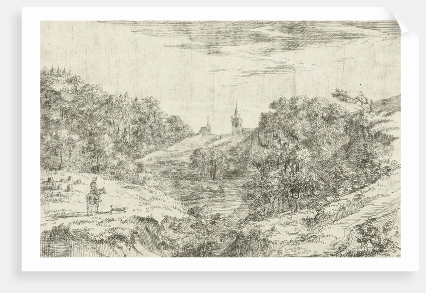 Dunes with churches and horseman at Scheveningen by Dirk Vis Blokhuyzen