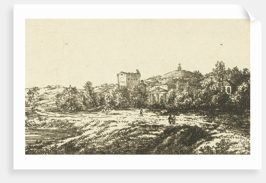 Hill landscape with ruins of church or monastery by Dirk Vis Blokhuyzen