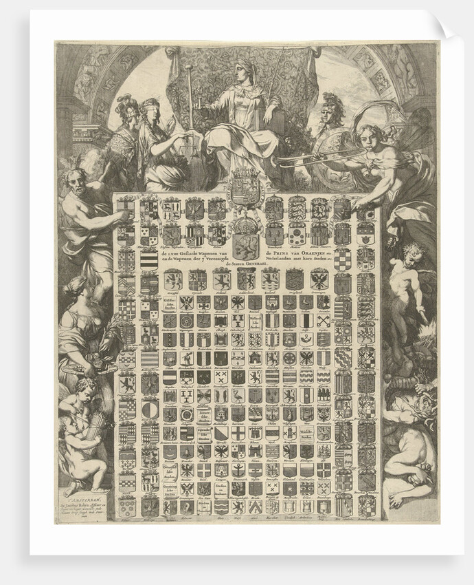 Gender Arms of Prince William III in an allegorical frame by Jacobus Robijn