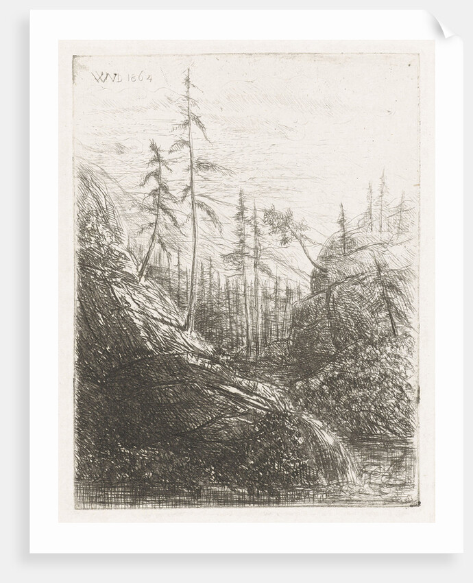 Mountain landscape with pine trees and brook by Willem Matthias Jan van Dielen