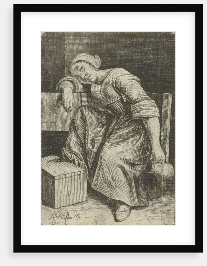 Young woman with bottle in hand by Nicolaes van Haeften